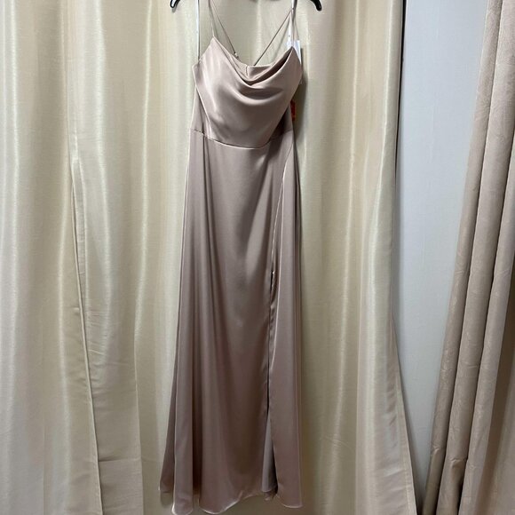 Bridesmaid Dress Size 12 Taupe Slim A-line w/Slit - Picture 4 of 7